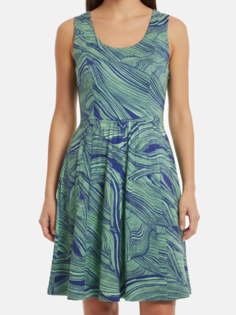 Plenty by Tracy Reese Size 4 Dress Blue Green Fit & Flare Tessa Marble Size 8